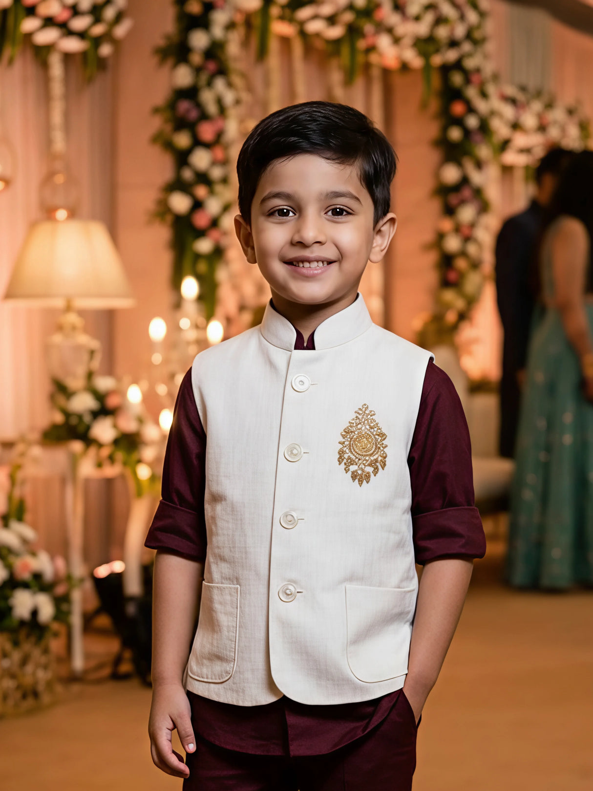 Boys Maroon Waistcoat & Shirt Set