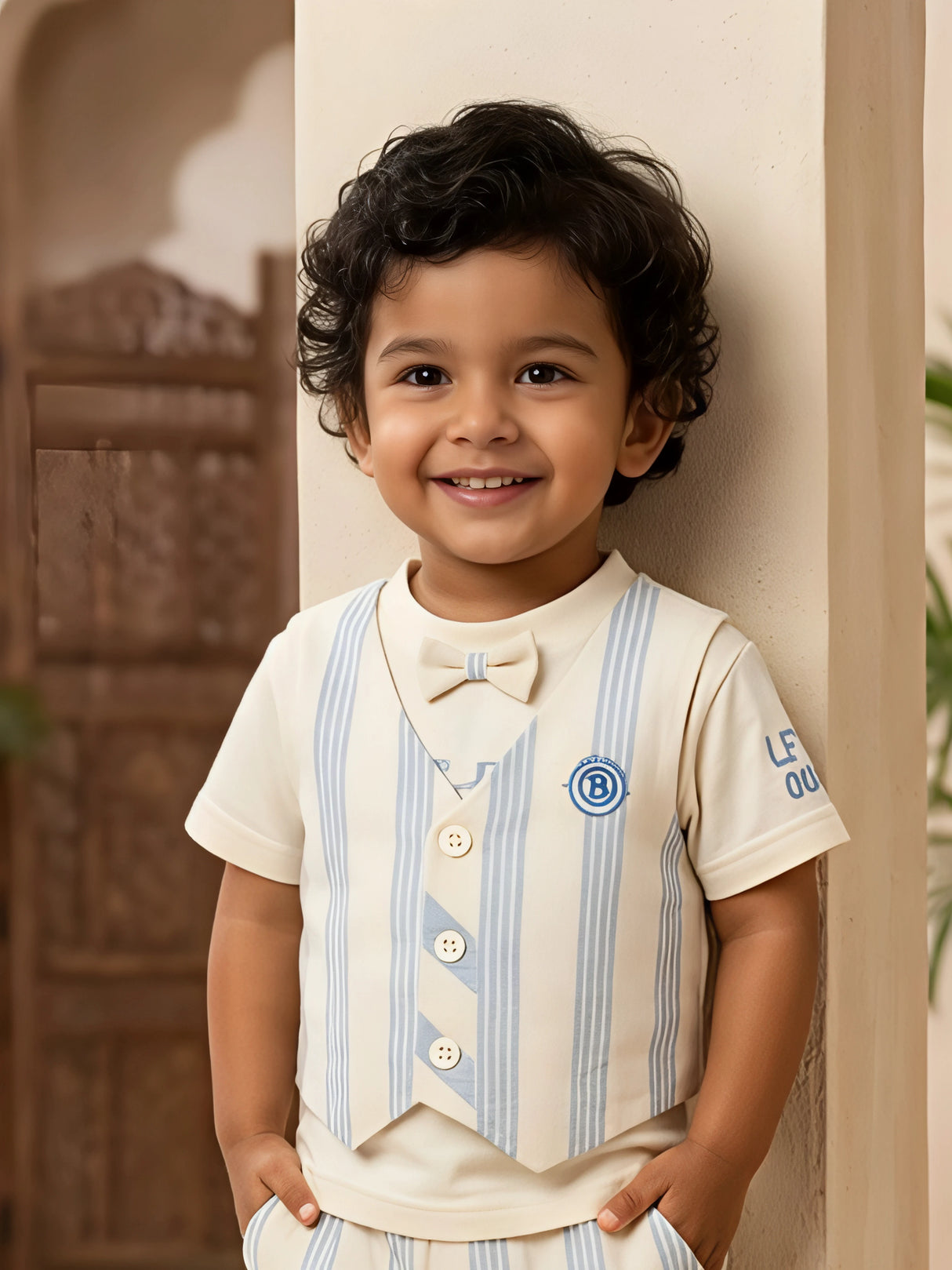 Boys’ Sky Blue Striped Vest & Shorts Coordinate Set