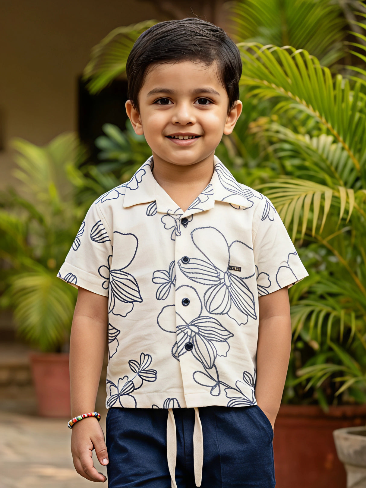 Boys Navy Blue Floral Print Coordinate Set