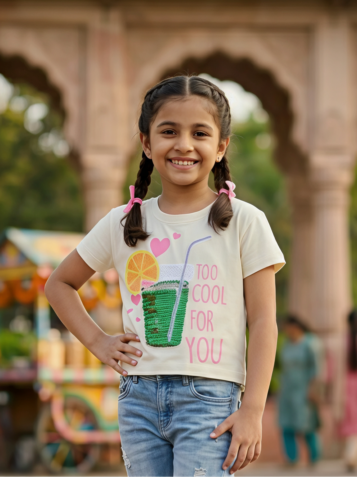 Girls Cream "Too Cool For You" Graphic Tops