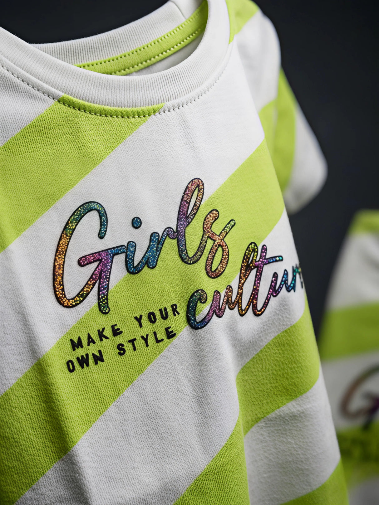 Girls Lime Green Diagonal Stripe Graphic Tee