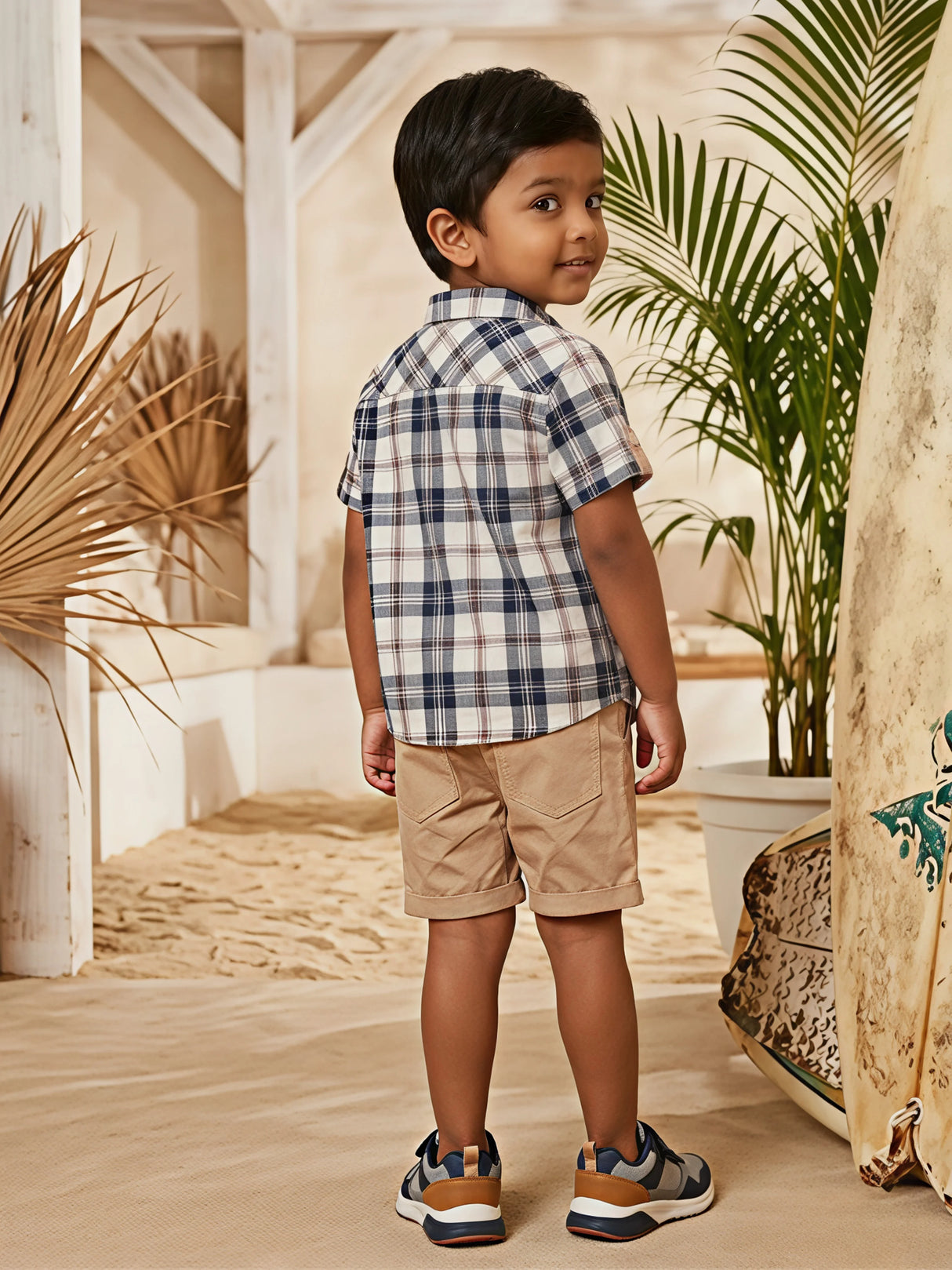 Boys White Adventure Graphic T-Shirt & Checked Shirt Co-ord Set