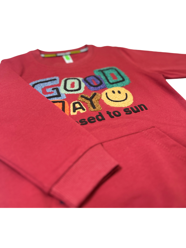 Boys' "Good Day" Graphic T-Shirt with Pocket - Maroon Color