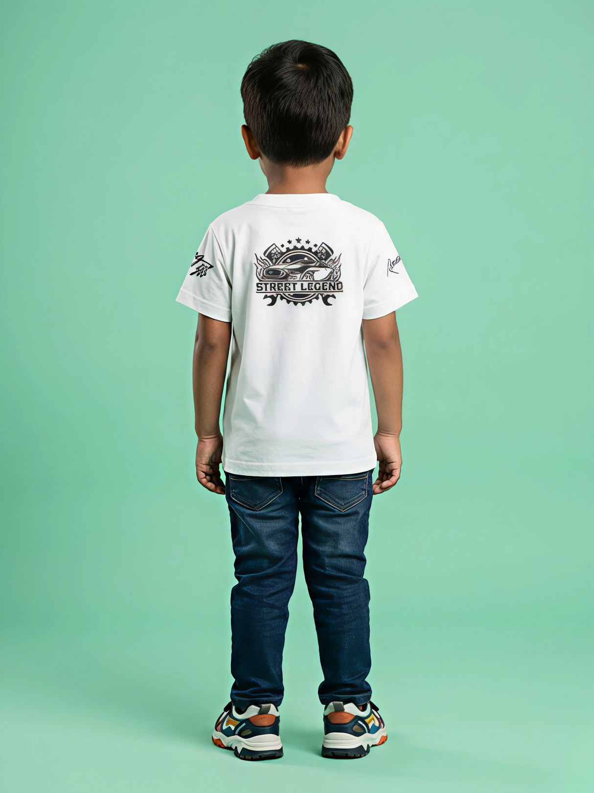 Boys White Ranger Rider Racing Car Graphic T-Shirt.