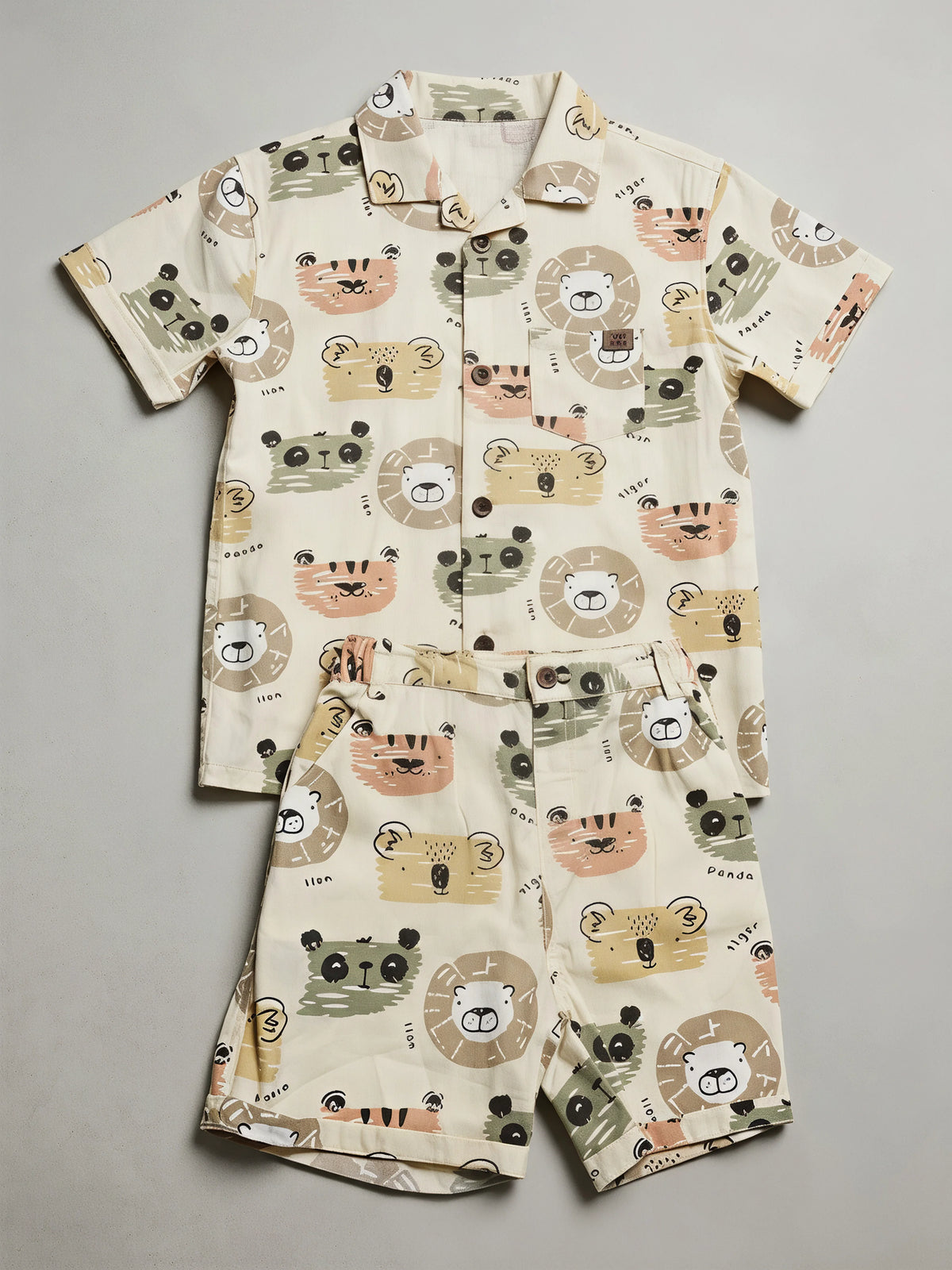 Boys Cream Animal Print Cotton Co-ord Set