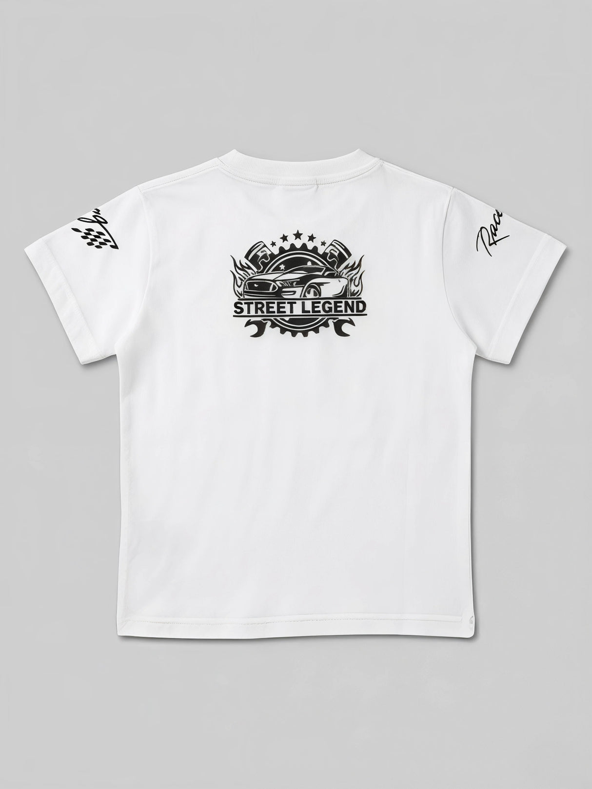 Boys White Ranger Rider Racing Car Graphic T-Shirt.