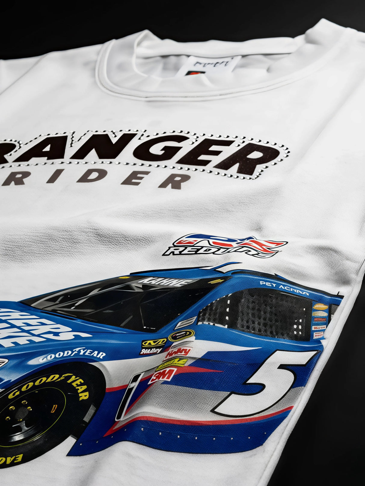 Boys White Ranger Rider Racing Car Graphic T-Shirt.