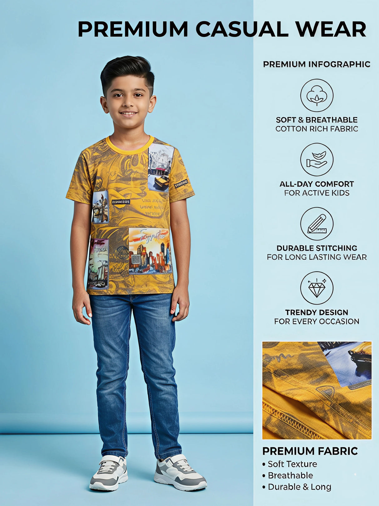 Boys Yellow Urban Graphic Print T-Shirt