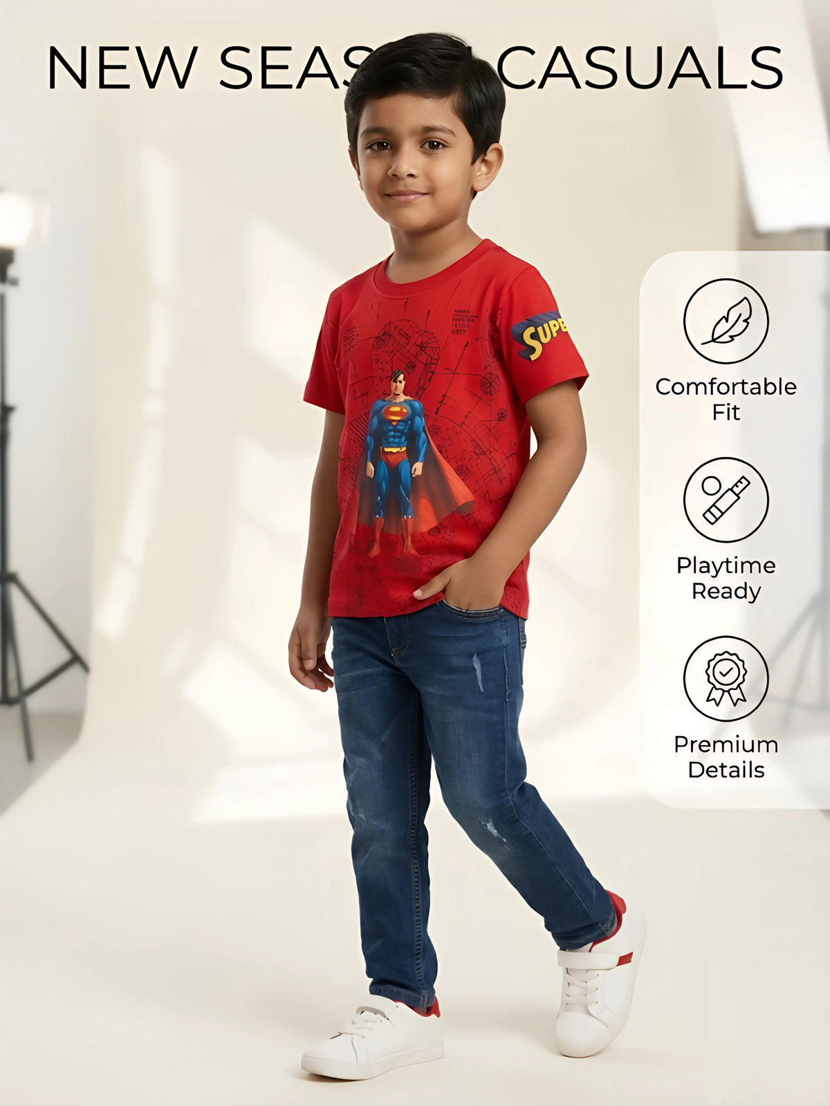 Red Superman Graphic Print T-Shirt Casual Wear