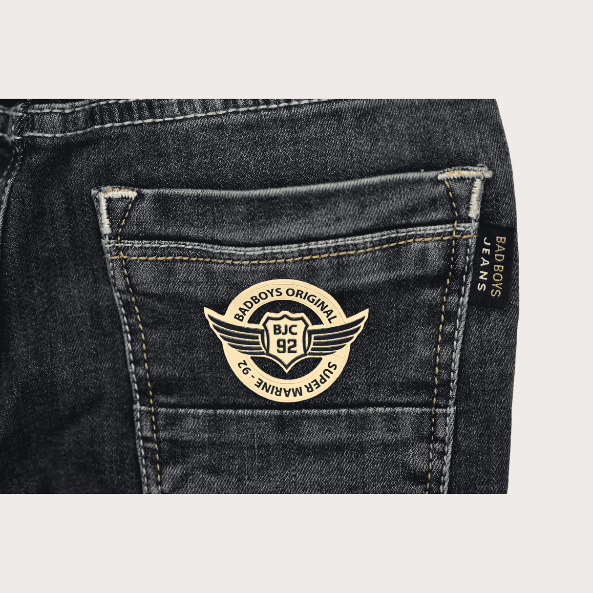 Boys Casual Plain Jeans Joggers With Rib - Blue