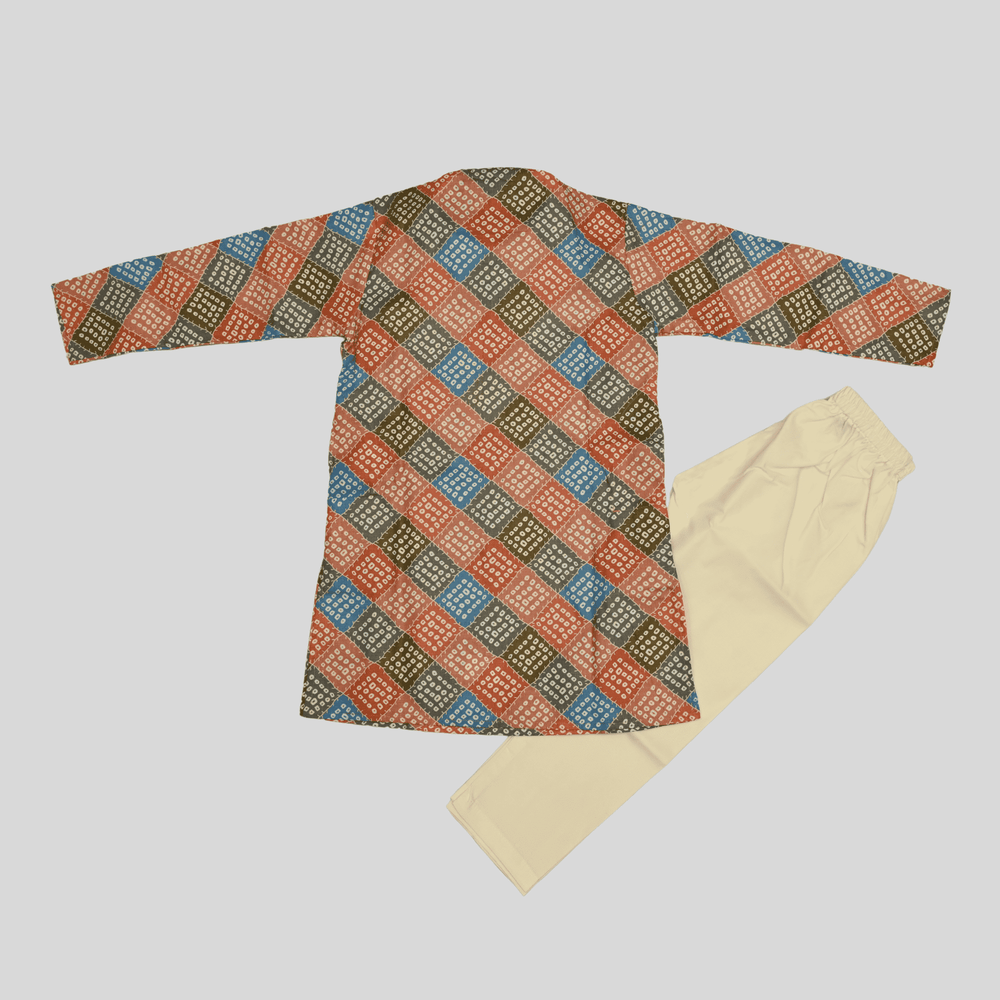 Boys Traditional Printed Chudidar Kurta Set - Red