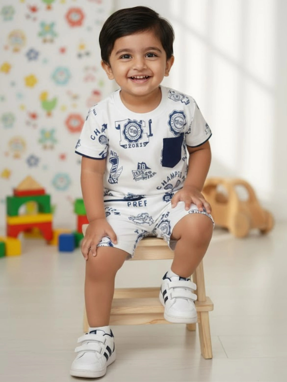Little Gentleman Bear Embroidery Coordinate Set - Cream