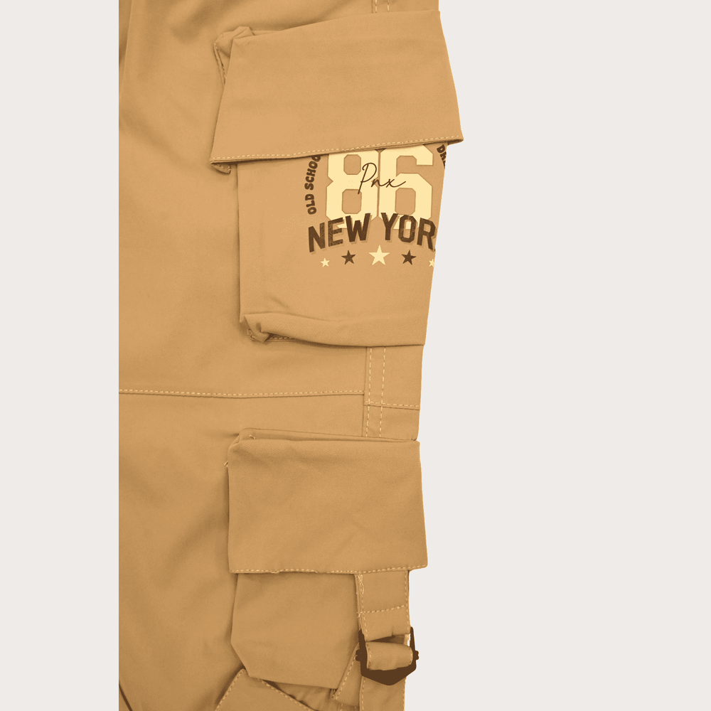 Boys Casual Plain Cotton Joggers With Rib - Brown