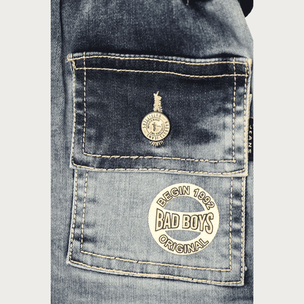 Boys Casual Plain Jeans Joggers With Rib - Blue