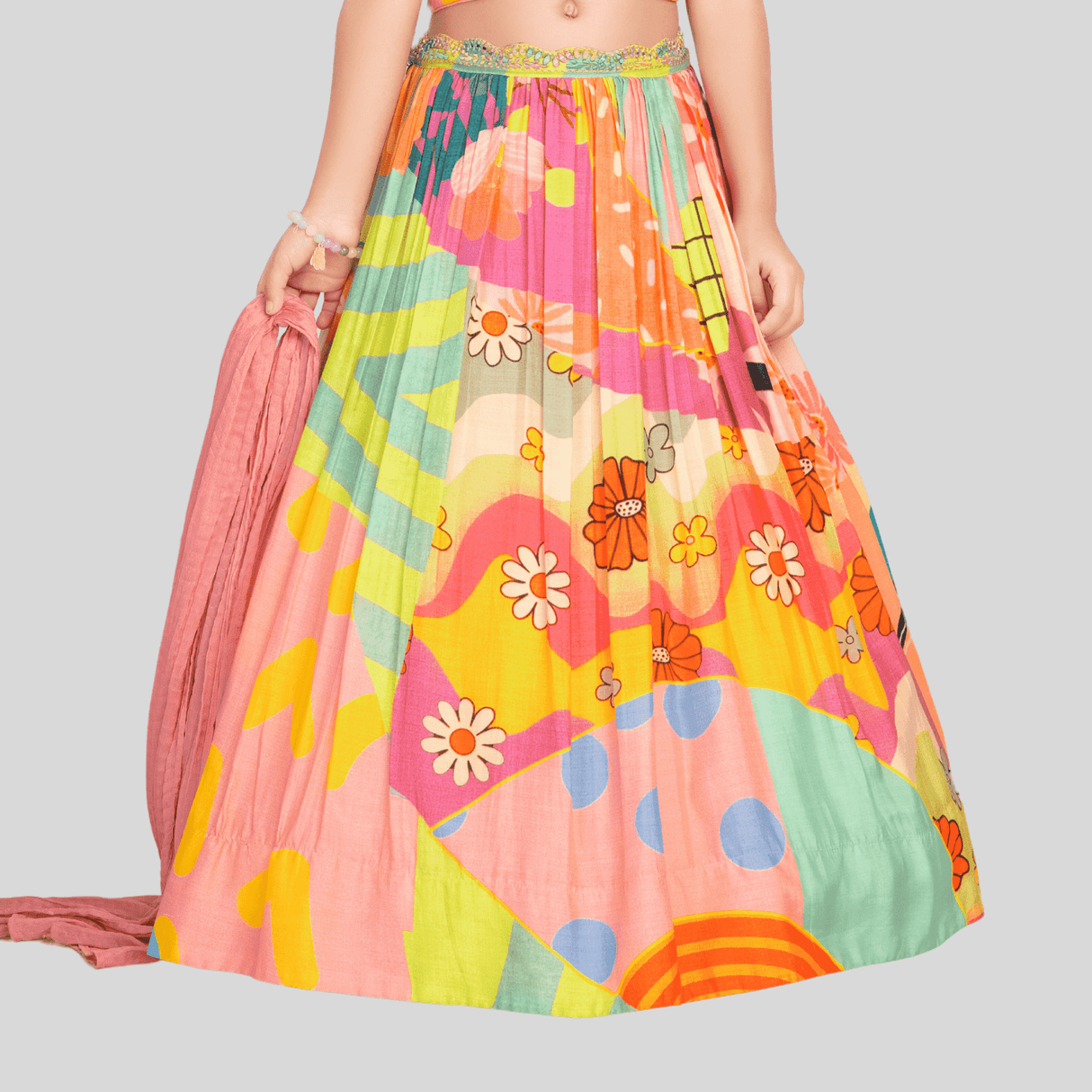 Girls Traditional Sleeves Less Long Choli - Green