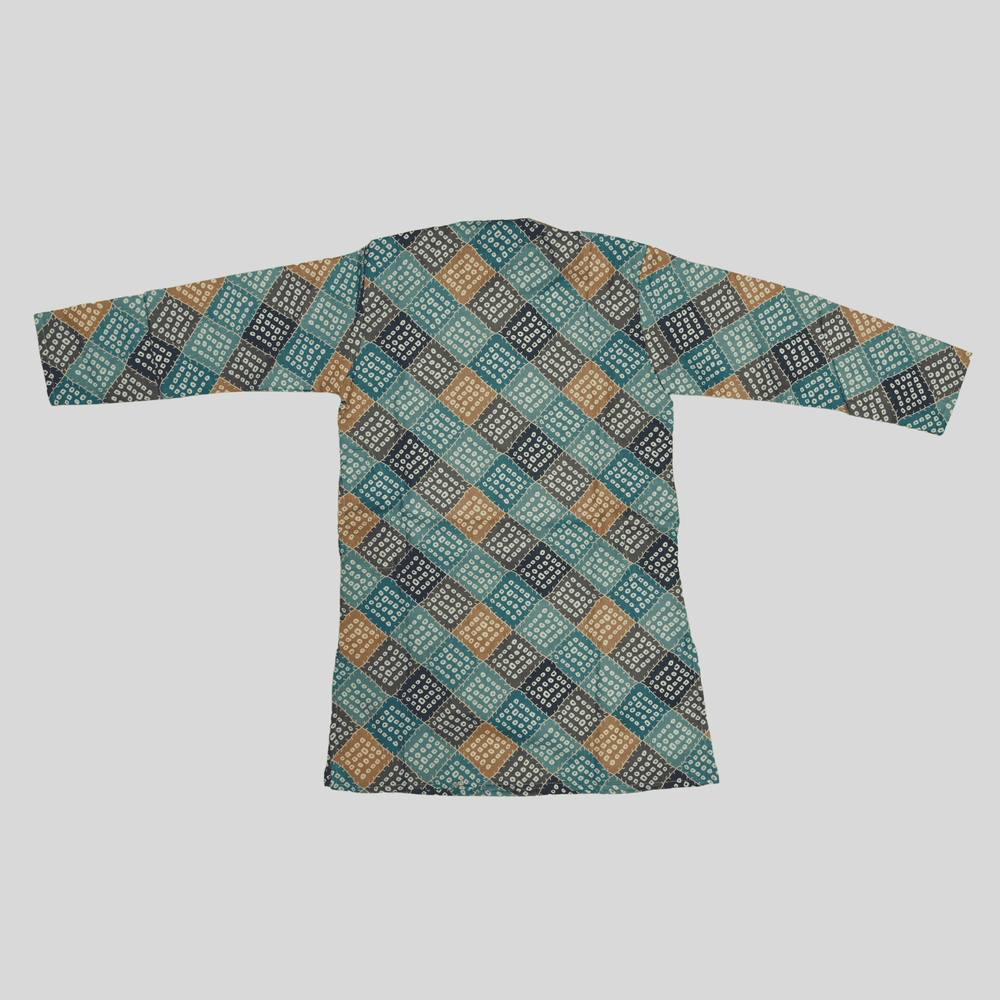 Boys Traditional Printed Chudidar Kurta Set - Blue