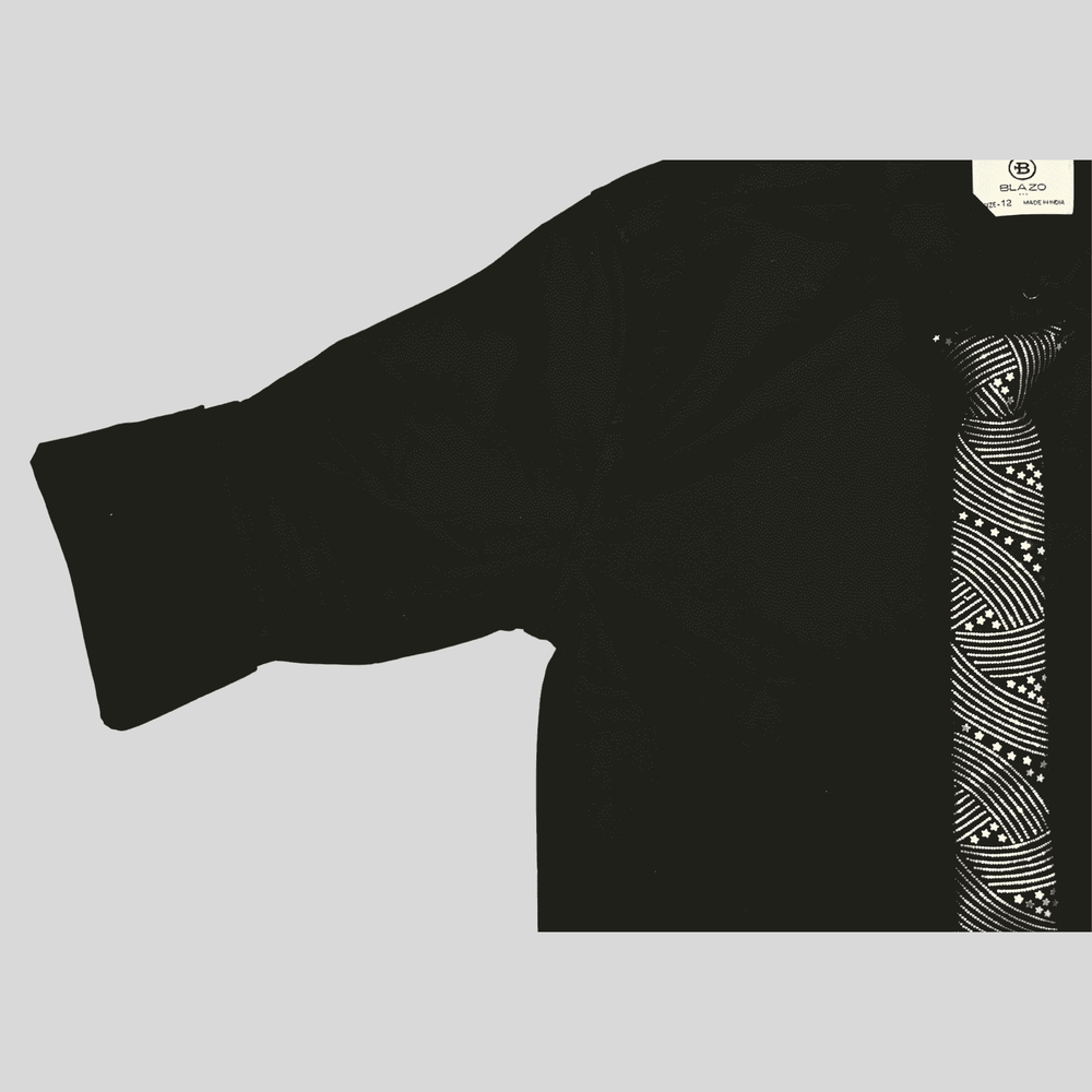 Boys Casual Full Sleeves Plain Shirt With Tie - Black