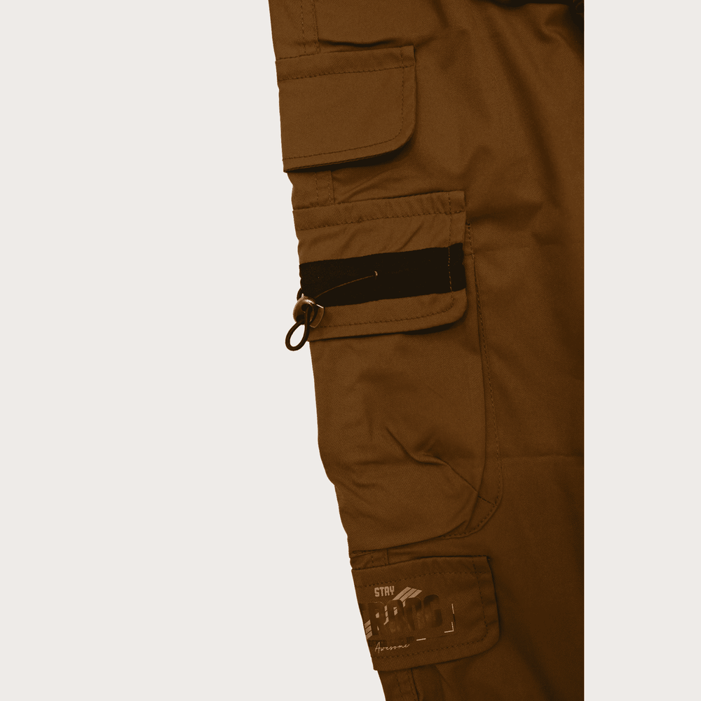 Boys Casual Plain Cotton Joggers With Rib - Coffee