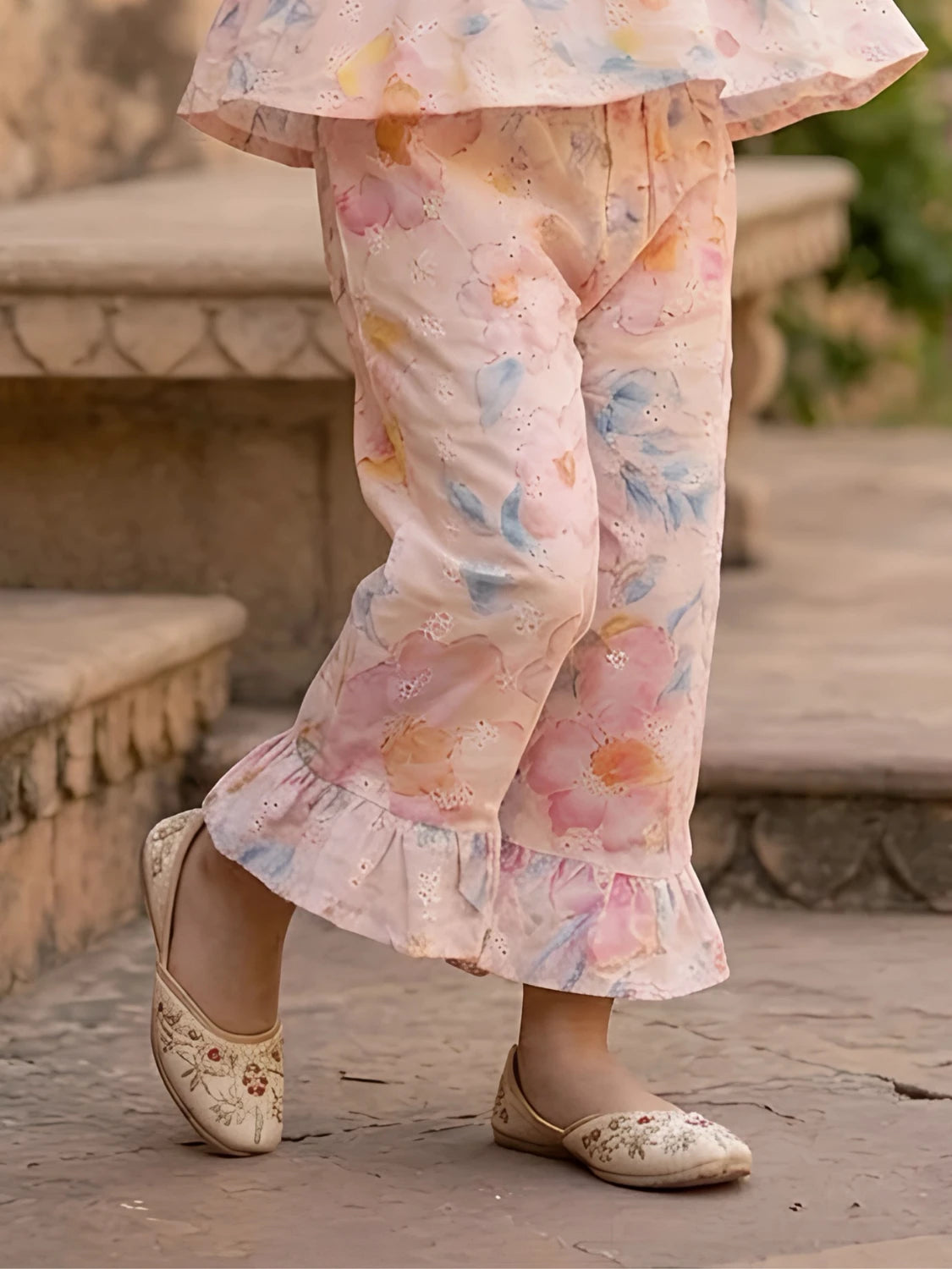 Girls Pink Floral Ruffle Coordinate Set