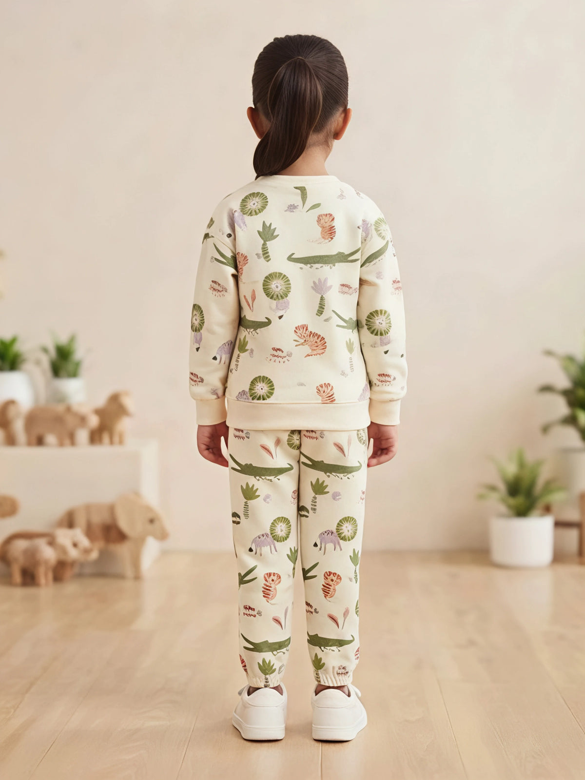 Girls Cream Stay Wild Print Two Piece Clothing Set.