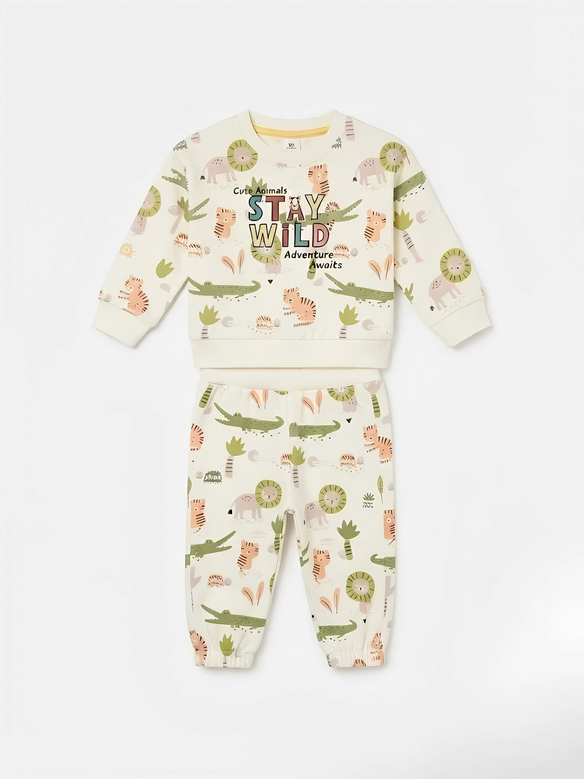 Girls Cream Stay Wild Print Two Piece Clothing Set.