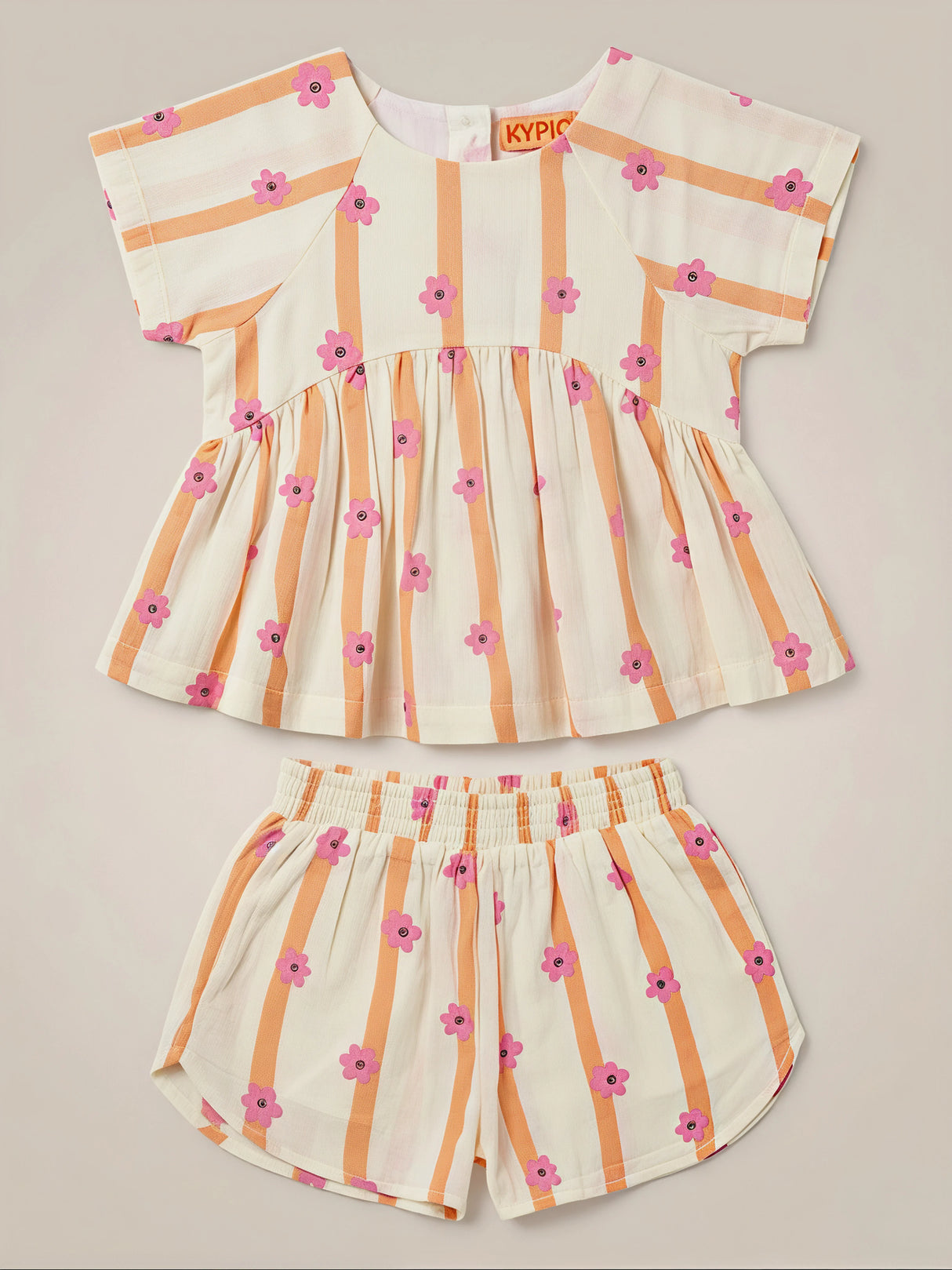 Girls Cream Floral Striped Top & Shorts Set