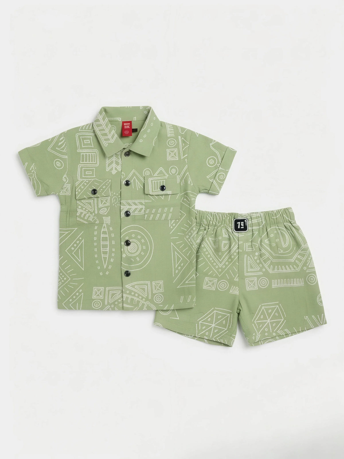 Green Geometric Line Print Boys Coordinate Set