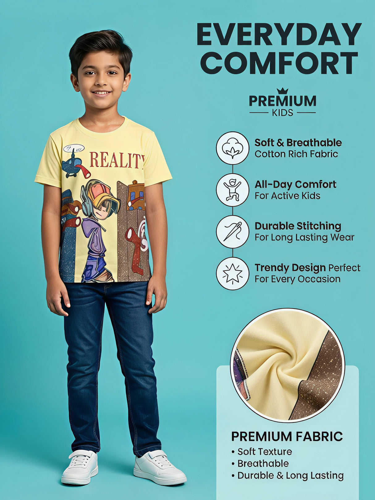 Boys Yellow Reality Graphic Print T-Shirt