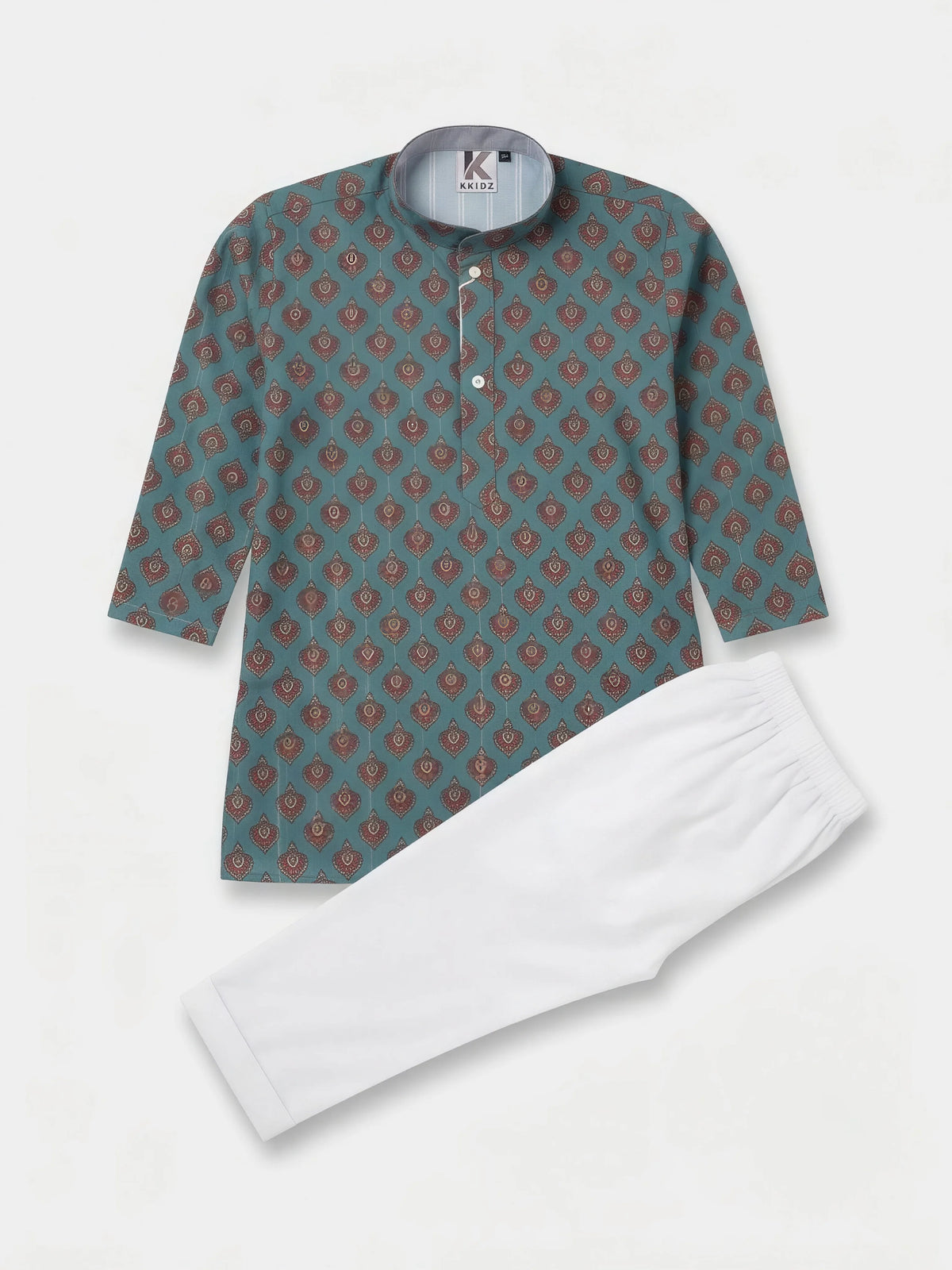 Blue Ethnic Print Kurta Pajama Set for Boys