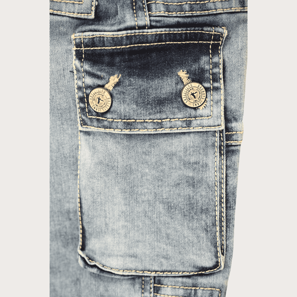 Boys Casual Plain Jeans Joggers With Rib - Blue