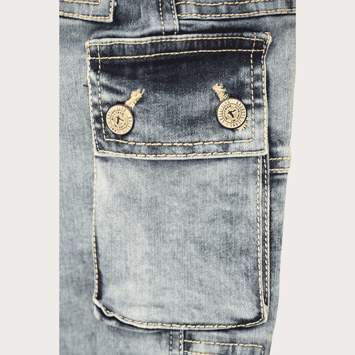 Boys Casual Plain Jeans Joggers With Rib - Blue