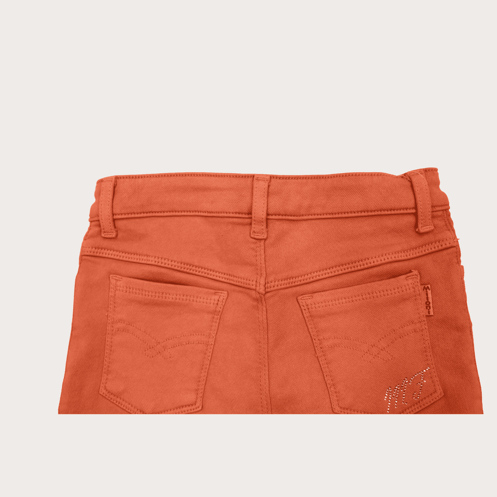 Girls Casual Plain Jeans Shorts Fixed Waist - Tomato