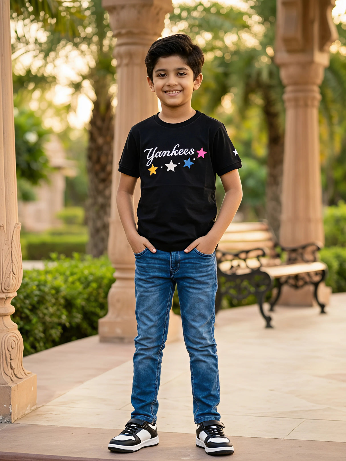 Boys Black Yankees Star Print T-Shirt