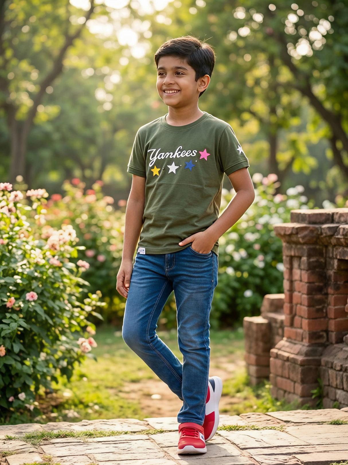 Boys Olive Green Yankees Star Graphic T-Shirt