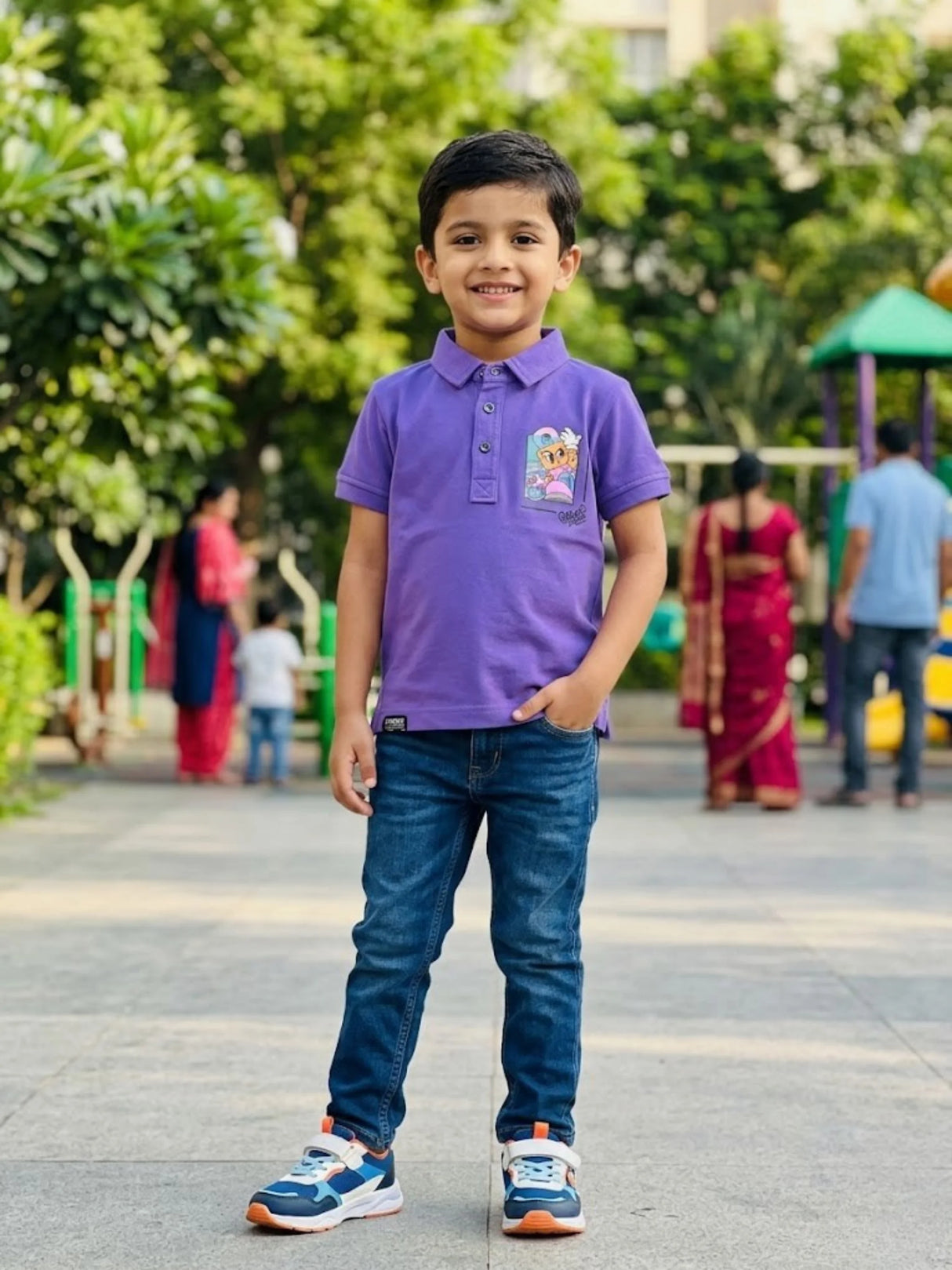 Boys Vibrant Purple Graphic Polo T-Shirt