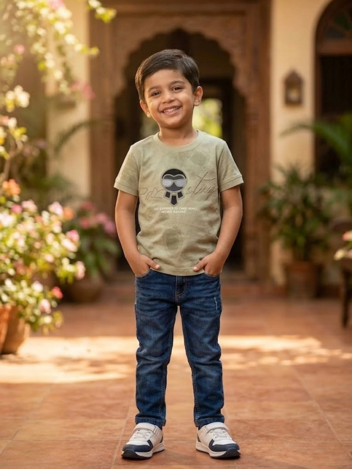 Boys Sage Green Graphic Print T-Shirt