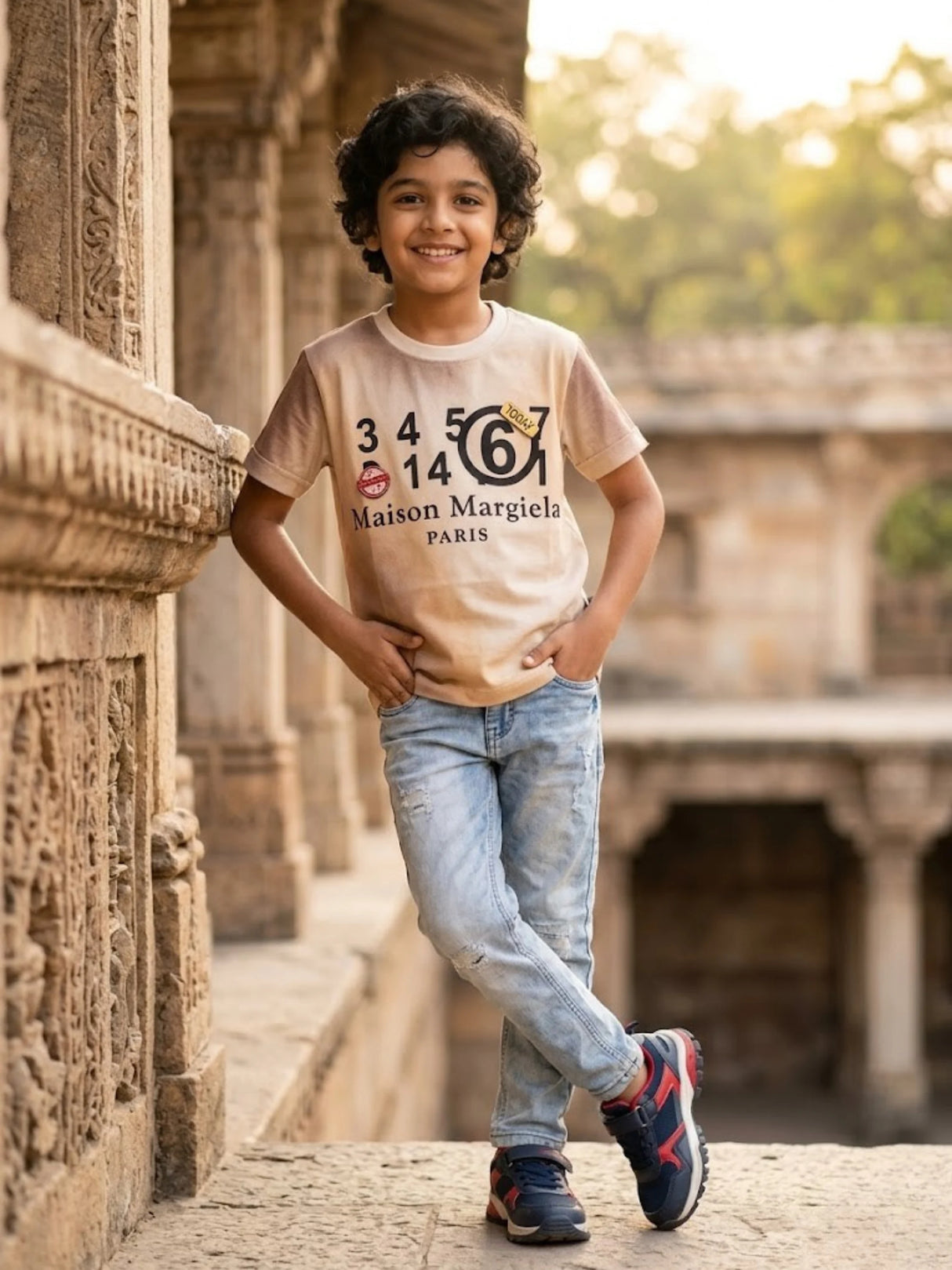 Boys Brown Graphic Print Cotton T-Shirt