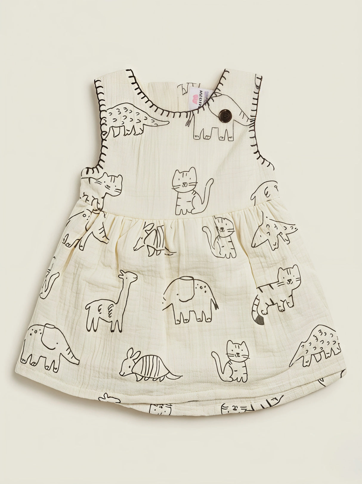 Girls Cream Animal Print Cotton Frock