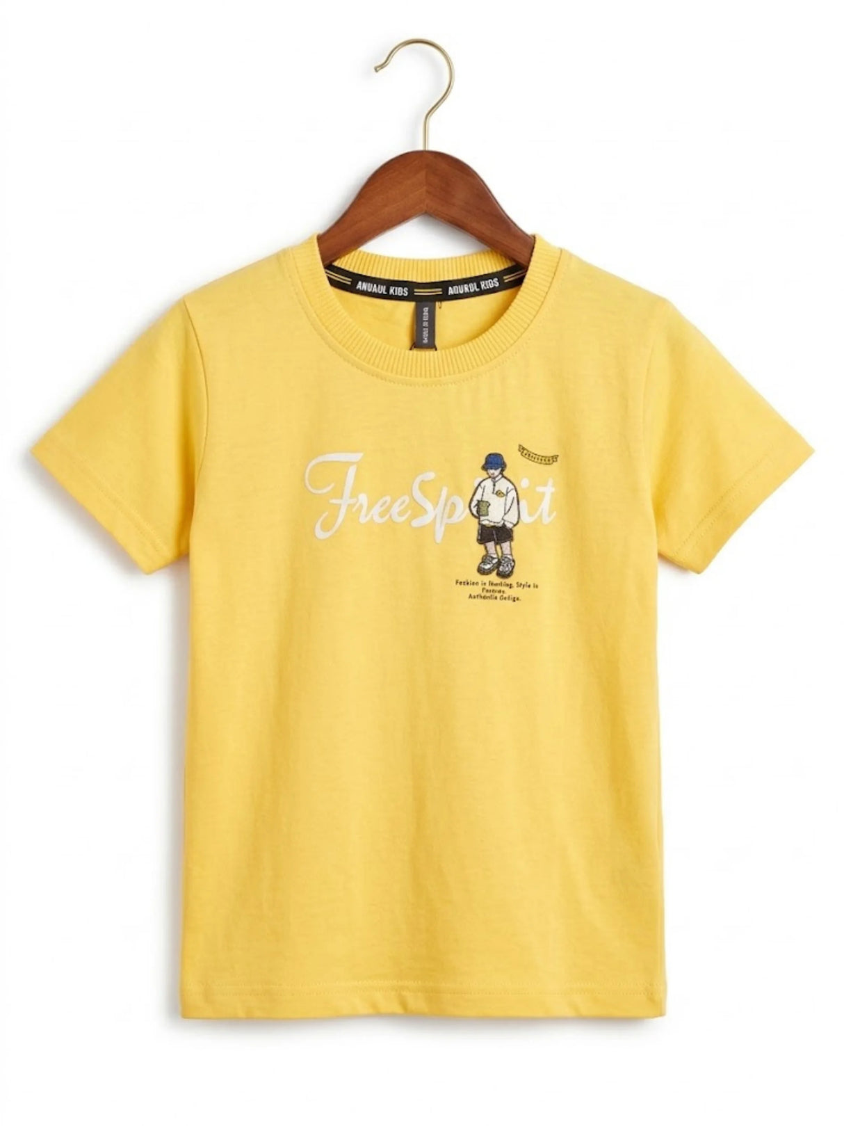 Boys' Yellow "Free Sport" Graphic Cotton T-Shirt