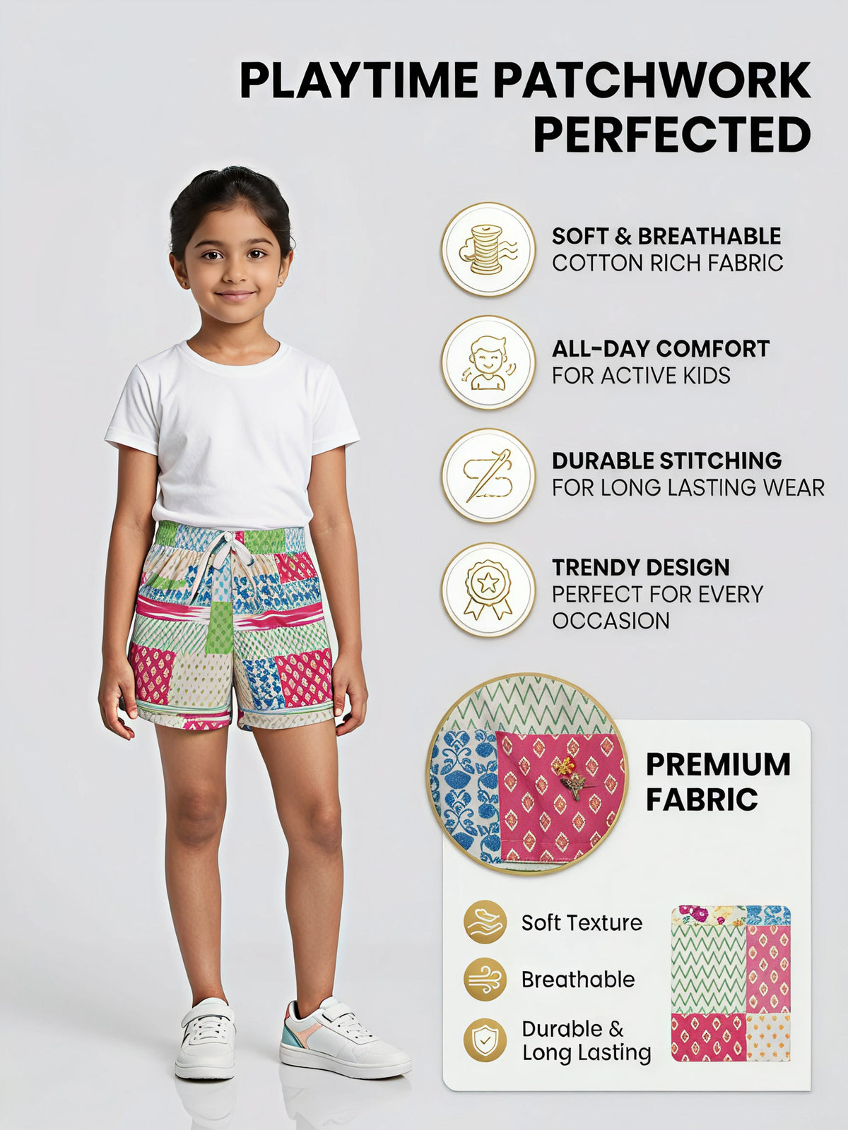 Girls' Vibrant Multi-Color Floral Print Shorts with Pockets