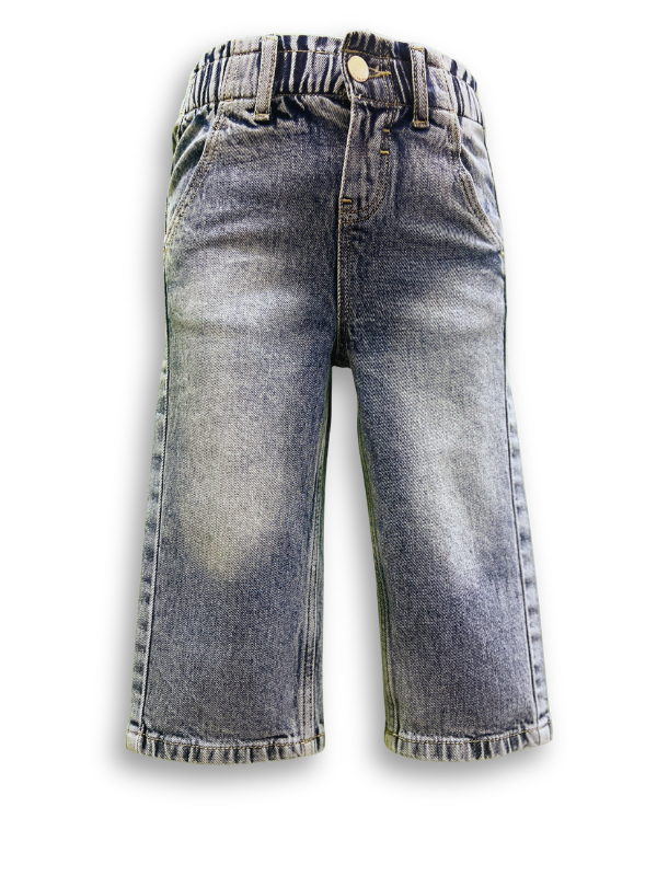 Boys' light blue acid wash denim jeans with strong fading, a comfortable elastic waistband, and a classic straight-leg cut.
Export to Sheets