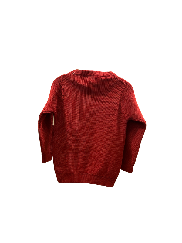 Maroon/Burgundy boys' long-sleeve knit sweater with a ribbed texture, featuring a white contrast panel with a red knitted smiley face and the text "BE GRATEFUL & WEAR A SMILE.