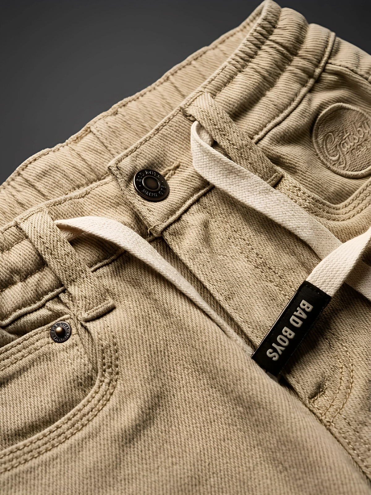 Boys Cream Elastic Waist Casual Pants