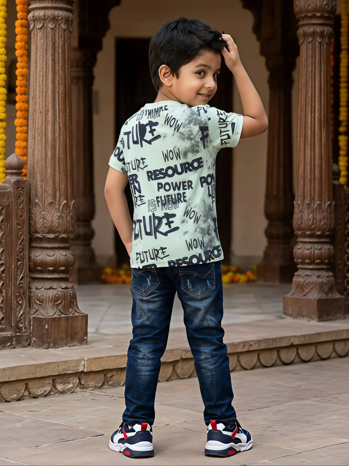 Boys Mint Green Space Explorer Printed T-Shirt