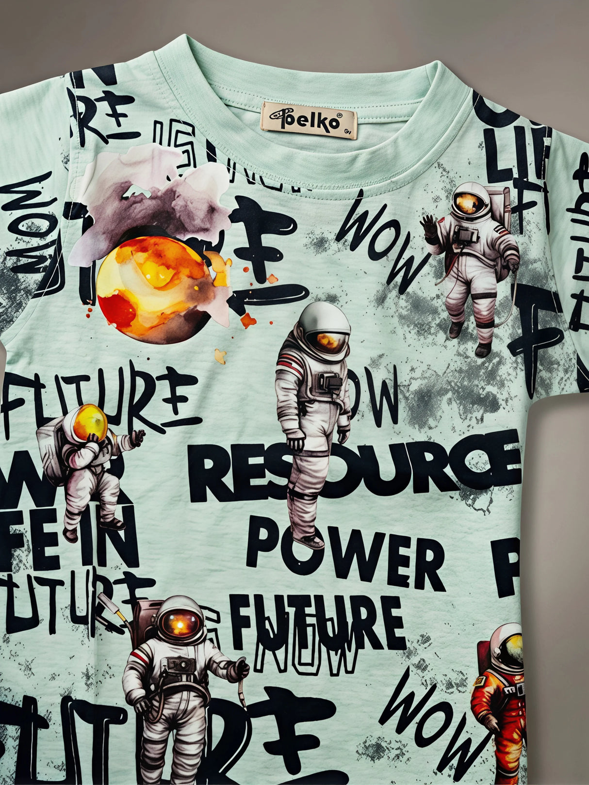 Boys Mint Green Space Explorer Printed T-Shirt