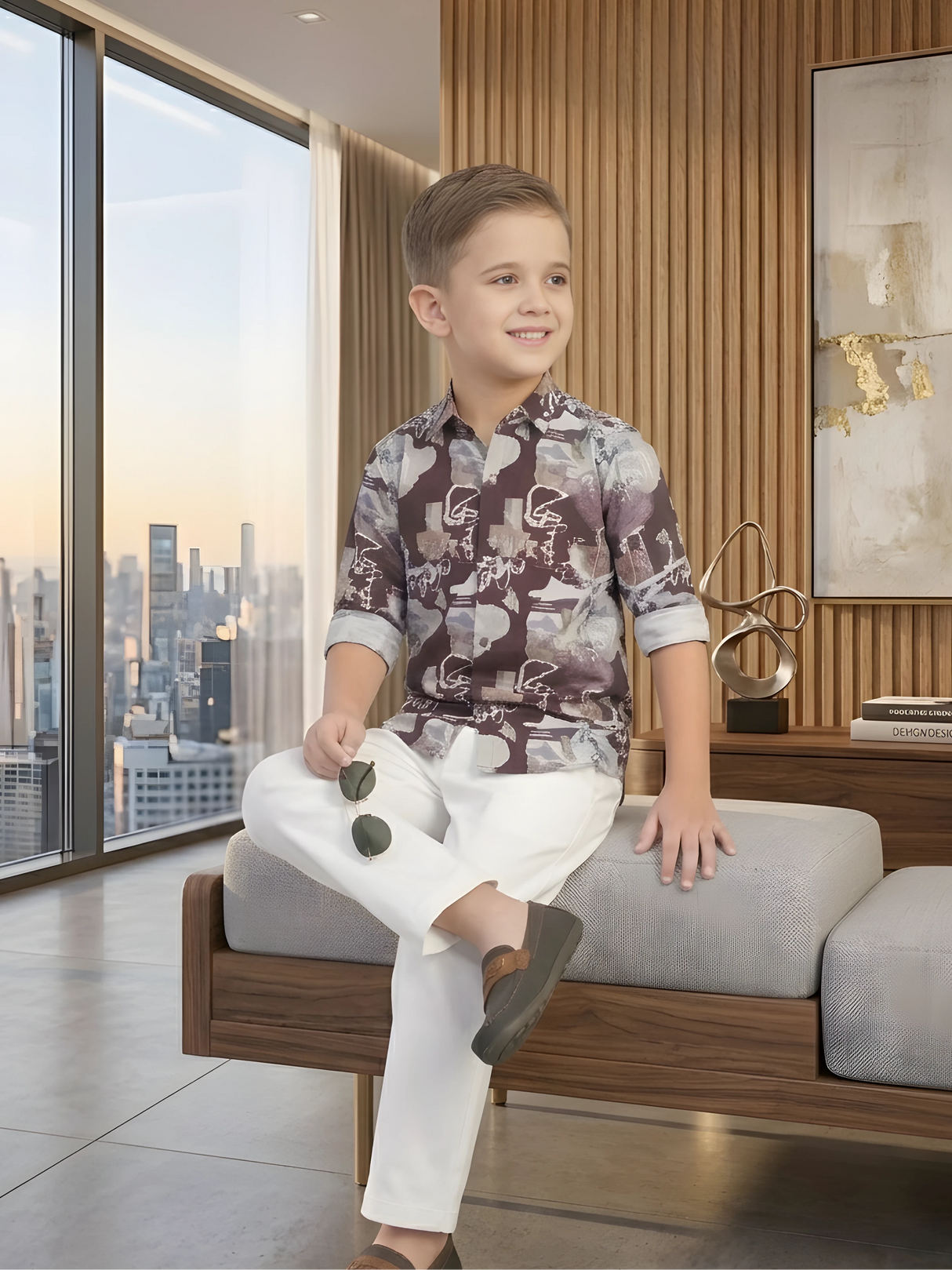 Boys' Printed Casual Shirt and Trouser Set