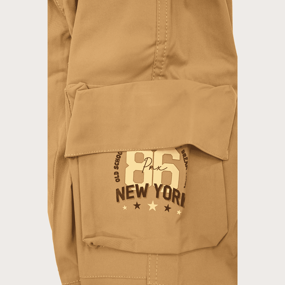 Boys Casual Plain Cotton Joggers With Rib - Brown