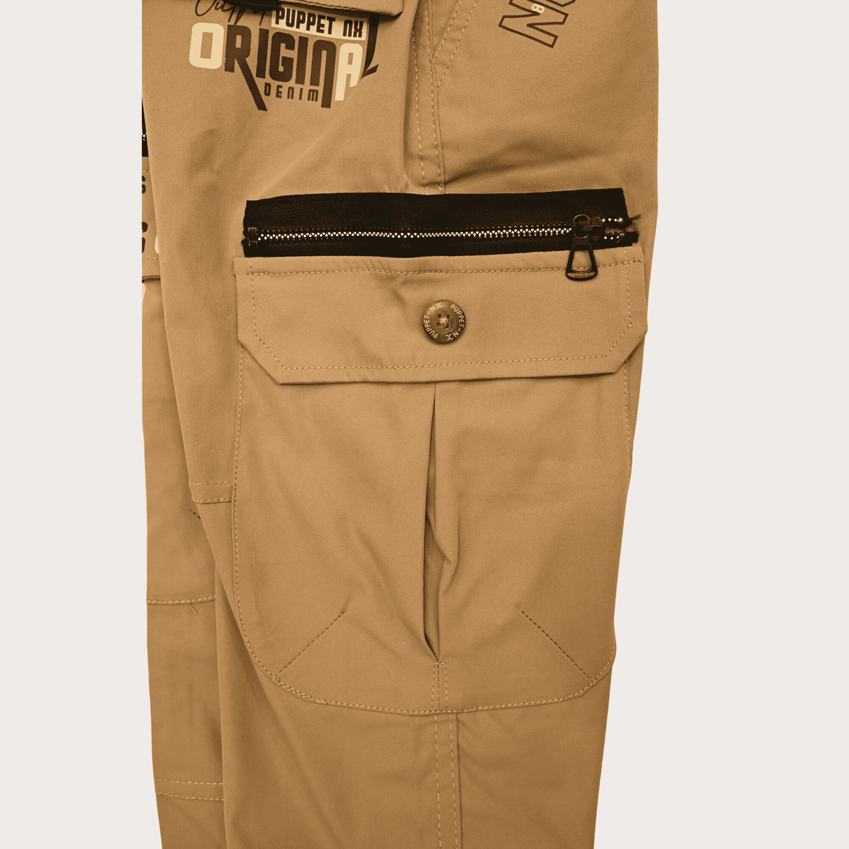 Boys Casual Fashion Cotton Joggers With Rib - Khakhi