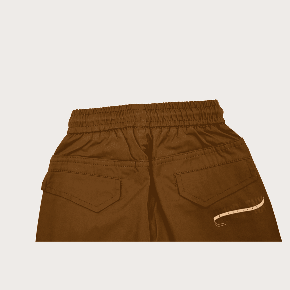Boys Casual Plain Cotton Joggers With Rib - Coffee