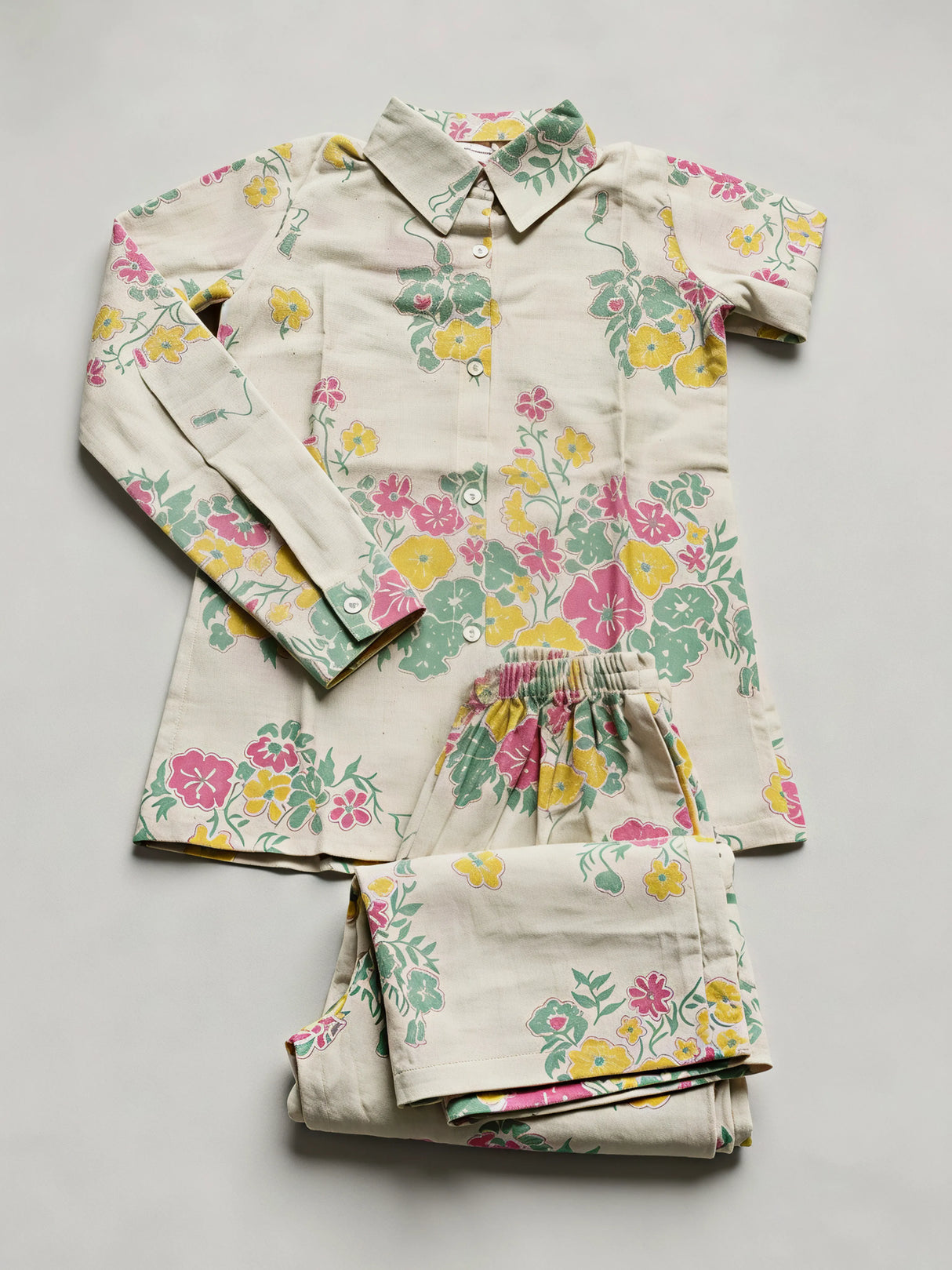 Girls Floral Print Cotton Palazzo Set in Mint Green